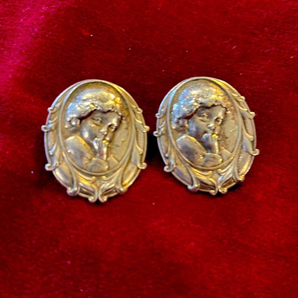 Sterling Art Nouveau portrait pierced earrings